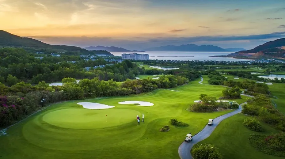 Image showcasing various Vietnam golf resort packages, featuring a selection of premium golf resorts with stunning courses, elegant facilities, beautiful natural surroundings, and tailored options for golf enthusiasts seeking an exceptional vacation.