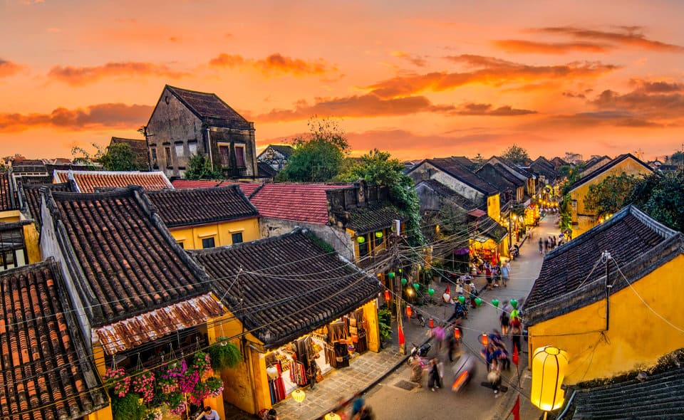 Colorful lanterns illuminating a street in Hoi An Ancient Town at night