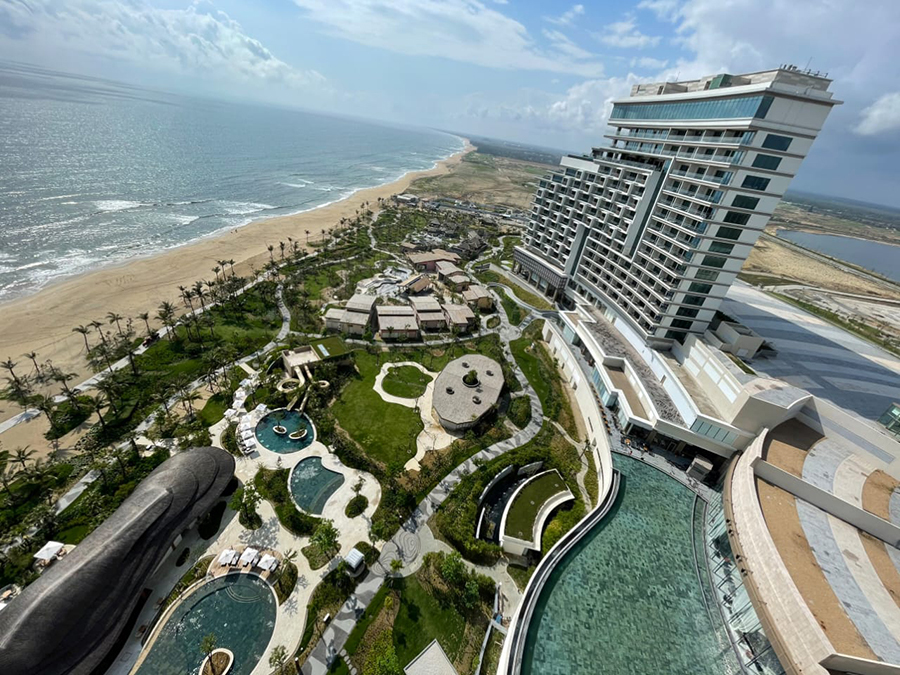 Aerial view of a Vietnam beach resort casino