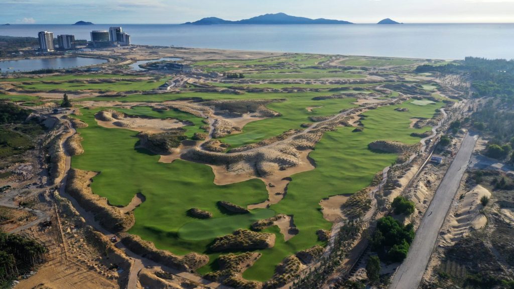 Scenic view of Hoiana Shores Golf Club featuring its meticulously designed seaside course, lush fairways, and stunning coastal scenery