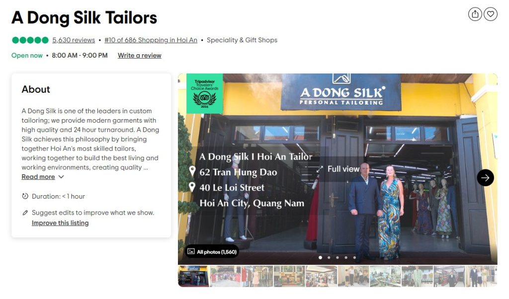 Reviews of A Dong SIlk Tailors at Trip Advisor