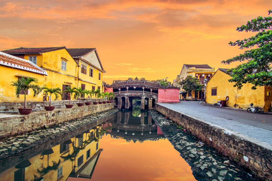 Traditional houses and lanterns in a historic town