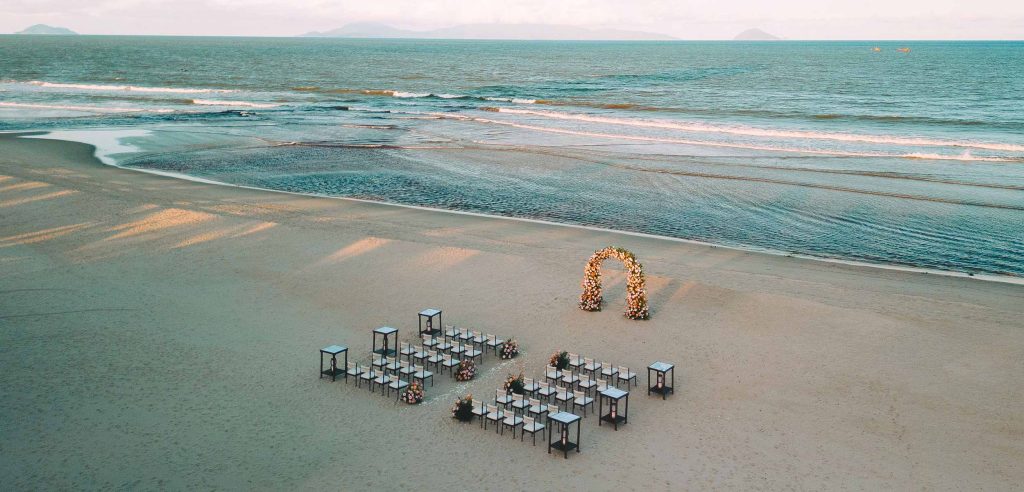 A picturesque beach wedding ceremony in Vietnam.