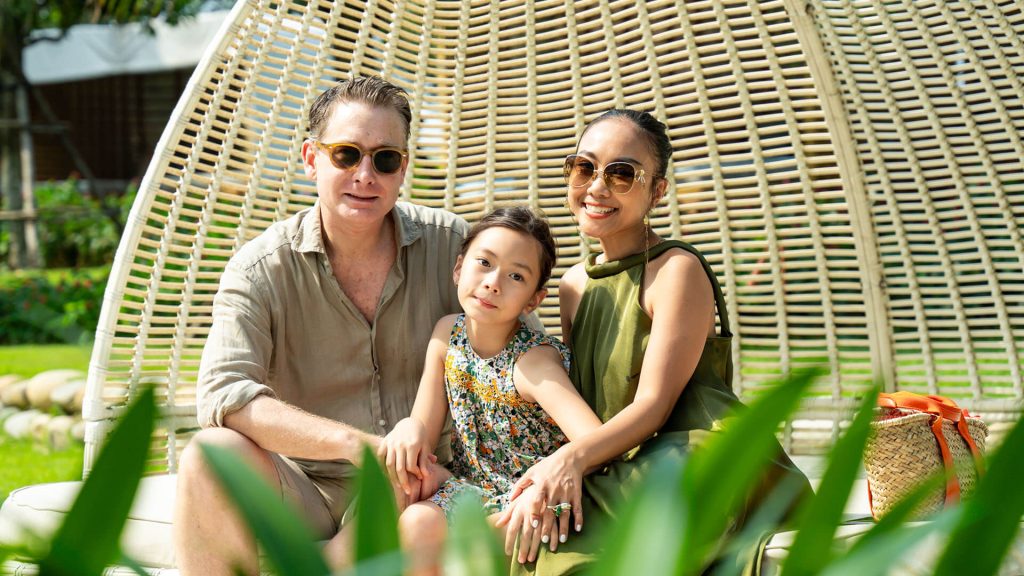 Actress Đoan Tran with her family at Hoiana Resort & Golf during their vacation.