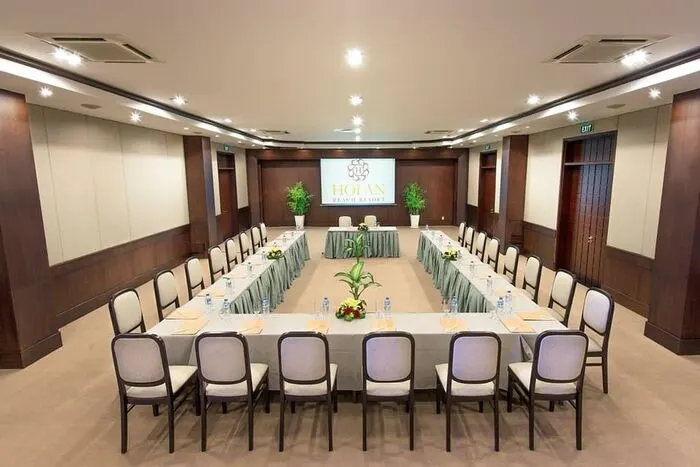 "Elegant setup at one of the top networking event venues in Hoi An, featuring open-air seating, ambient lighting, and a blend of modern and heritage architecture."